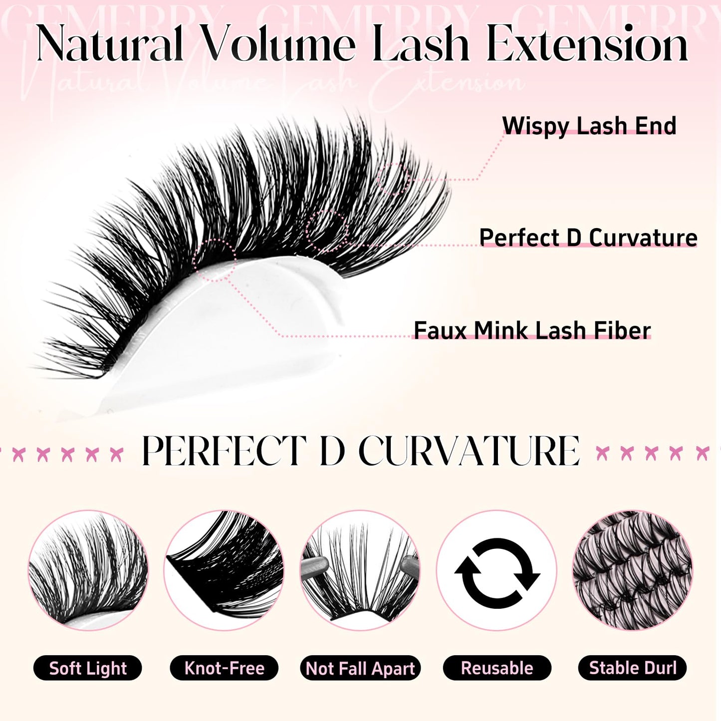 GEMERRY Spikes Lash Clusters 60D 80D 100D 200D Eyelashes Clusters Extensions 8-16mm Individual Lashes D Curl Fluffy Wispy False Eyelashes Cluster Lashe DIY Cluster for Beginners