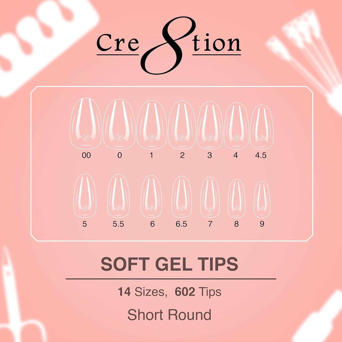 Soft Gel Nail Tips - Short Round Shape | 602 Tips in 14 Sizes (00-9) for Professional Nail Extensions