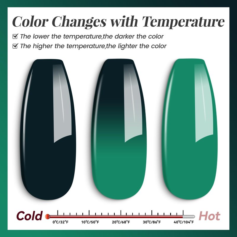 YTD Likomey Color Changing Gel Nail Polish Set,Summer 8 Colors Shimmer Brocade Glitter Mood Temperature Change Colors Kit,Black Green Red Blue Purple UV Thermal Manicure Color Gel,7.5ml