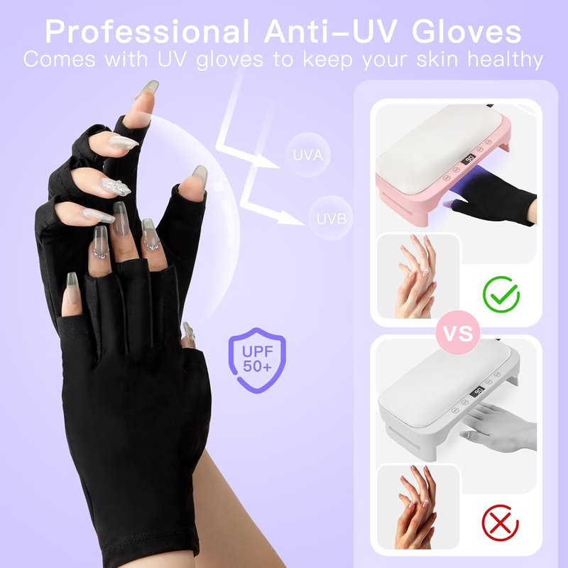 UV Nail Lamp - Professional LED Nail Light for Gel Polish | Foldable Design with Arm Rest & UV Gloves - Pink