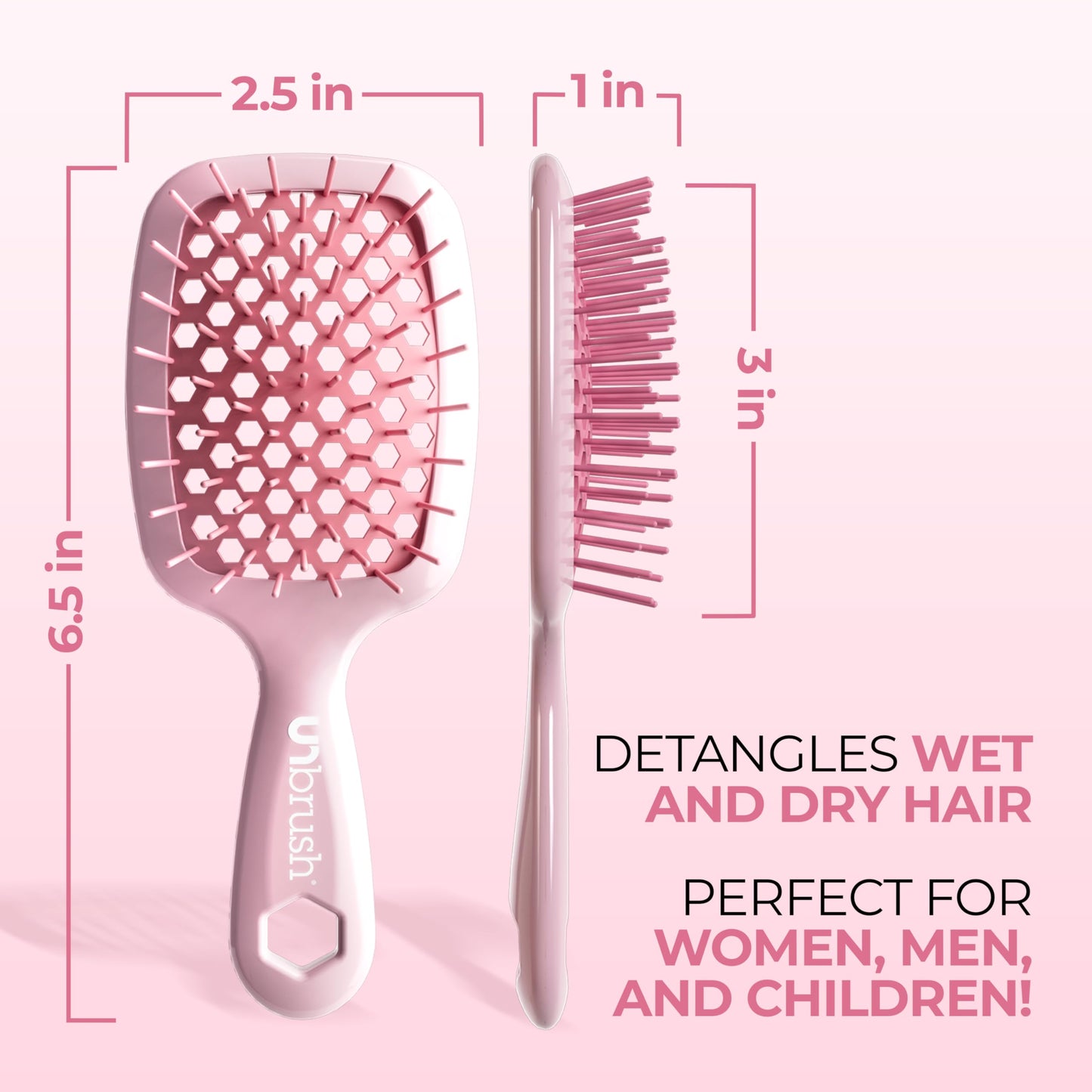 FHI Heat UNbrush Mini Detangler Brush for Pain-Free Brushing on All Wet or Dry Hair Types — Durable Duoflex Anti-Static Bristles, Lightweight Handle, Vented Mini Hair Brush, Peony Light Pink