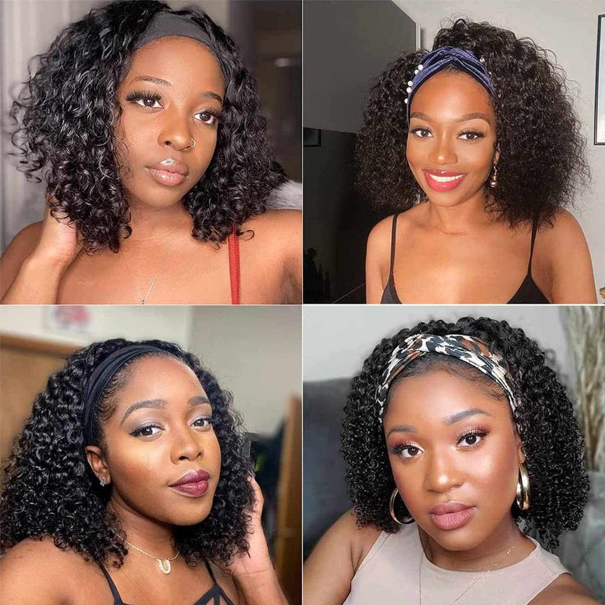 R RACILY HAIR Short Curly Headband Wigs Human Hair Wig for Black Women, Glueless Kinky Curly Weave Wigs 100% Unprocessed Hair None Lace Front Wigs Natural Color 150% Density (12", 1B, Curly)
