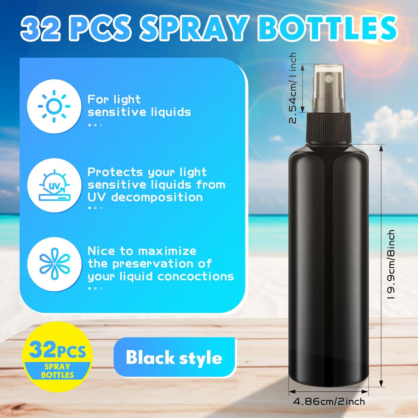 Eccliy 32 Pcs 8 oz Spray Bottles Fine Mist Plastic Spray Bottles Clear Empty Sprayer Hairs Refillable Travel Sprayer with Pump Cap for Cleaning Oils Travel Perfumes(Black,Colored)