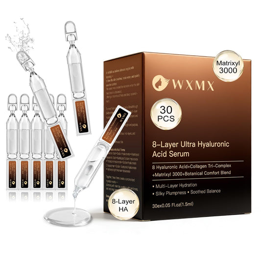 WXMX Ultra Hyaluronic Acid Serum for face with 8 Types of HA - 80,000 ppm HA Complex, Matrixyl 3000, Collagen Tri- Complex & Peptides, Multi-Layer Hydration Anti-Aging Face Serum