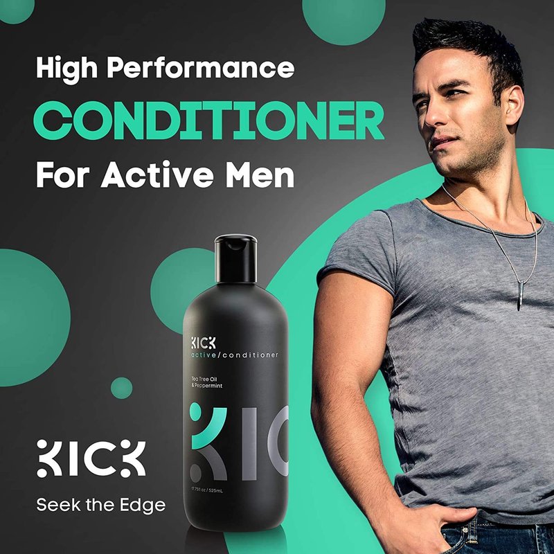 KICK Mens Conditioner - Tea Tree and Peppermint for Hair Loss - Proven High Performance Pro-Nourishing Mens Natural Anti Dandruff Treatment - 17oz