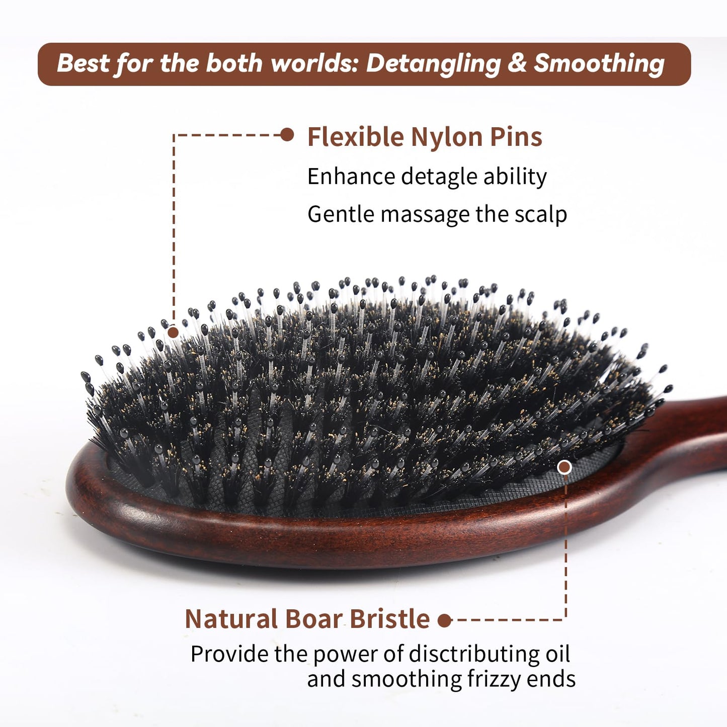 RAVEGO Hair Brush, Boar Bristles Hair Brush for Women Men Kids, Boar & Nylon Bristle Brushes for Smoothing Massaging Scalp Detangling Wet/Dry Hair, Reduce Frizz Dry Restore Natural Shine