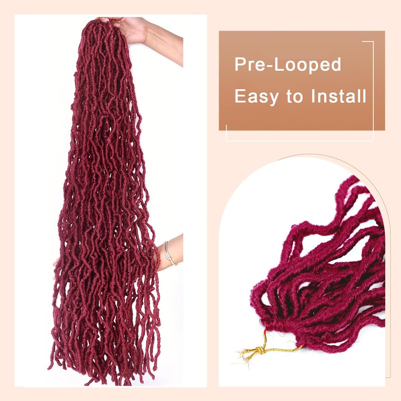 Burgundy red Soft Locs 36 Inch 7 Packs Crochet Hair Faux Locs Pre-looped Super Lightweight Goddess Locs color 530 Synthetic Crochet Hair Braids For Black Women (Bug, 36 Inch（Pack of 7）)