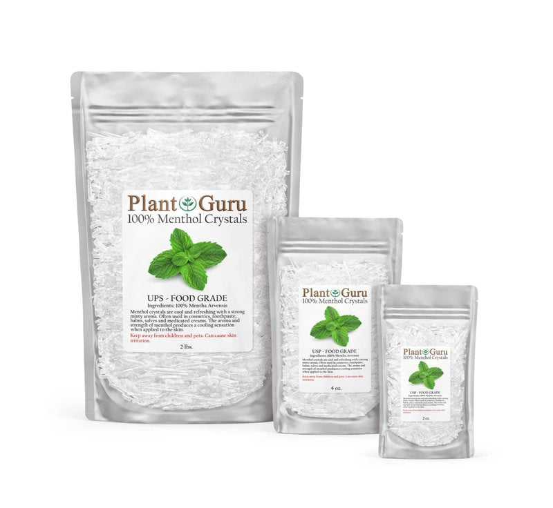 Plant Guru Menthol Crystals 1 lb. Bulk Mentha Arvensis 100% Pure Natural USP Food Grade - Great For Cosmetics, Salves, Balms, Creams and Soap Making.