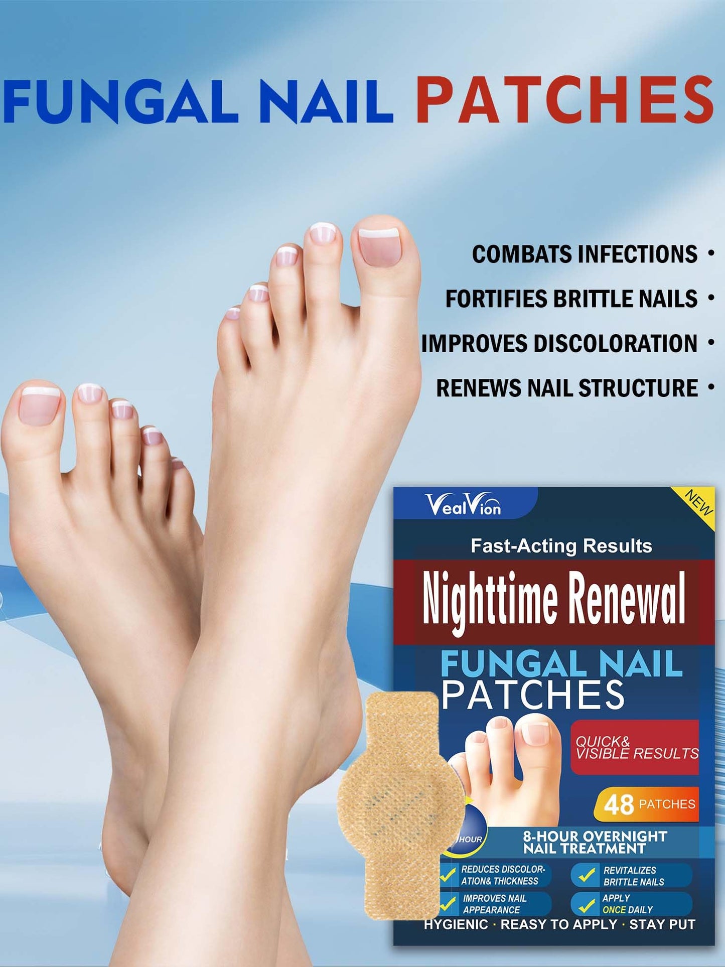 Nail Patches Toenail Treatment Extra Strength 8-Hour Overnight Nail Fast Acting Repair Effortless Hydrogel Nail Care and Repair for Damaged Nails Overnight Renewal for Men and Women (48 Count)