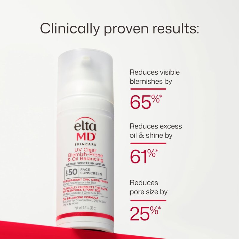 EltaMD UV Clear Sunscreen SPF 50 - Non-Comedogenic, Oil Balancing Formula for Blemish-Prone Skin