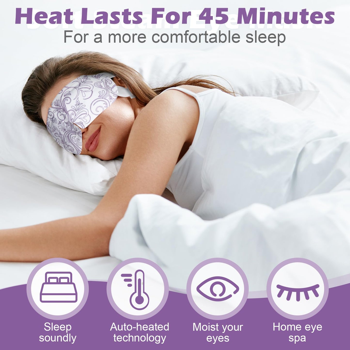 Silicherry 50 Packs Steam Eye Mask Heated Eye Mask for Dry Eyes Disposable Self Heating Warm Compress for Puffy Eyes Spa Warm Sleep Self for Home Office Fatigue Relaxation Gifts(Lavender Scent)