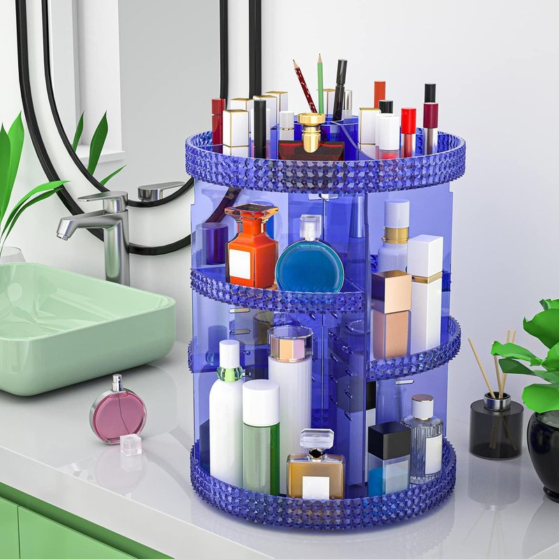 Makeup Organizer 360 Degree Rotating Cosmetic Storage Organizer, Acrylic Make Up Organizer, Large 7 Layers 360 Makeup Organizer, Fits Makeup Brushes, Lipsticks, Bathroom, Vanity, X-Large Purple