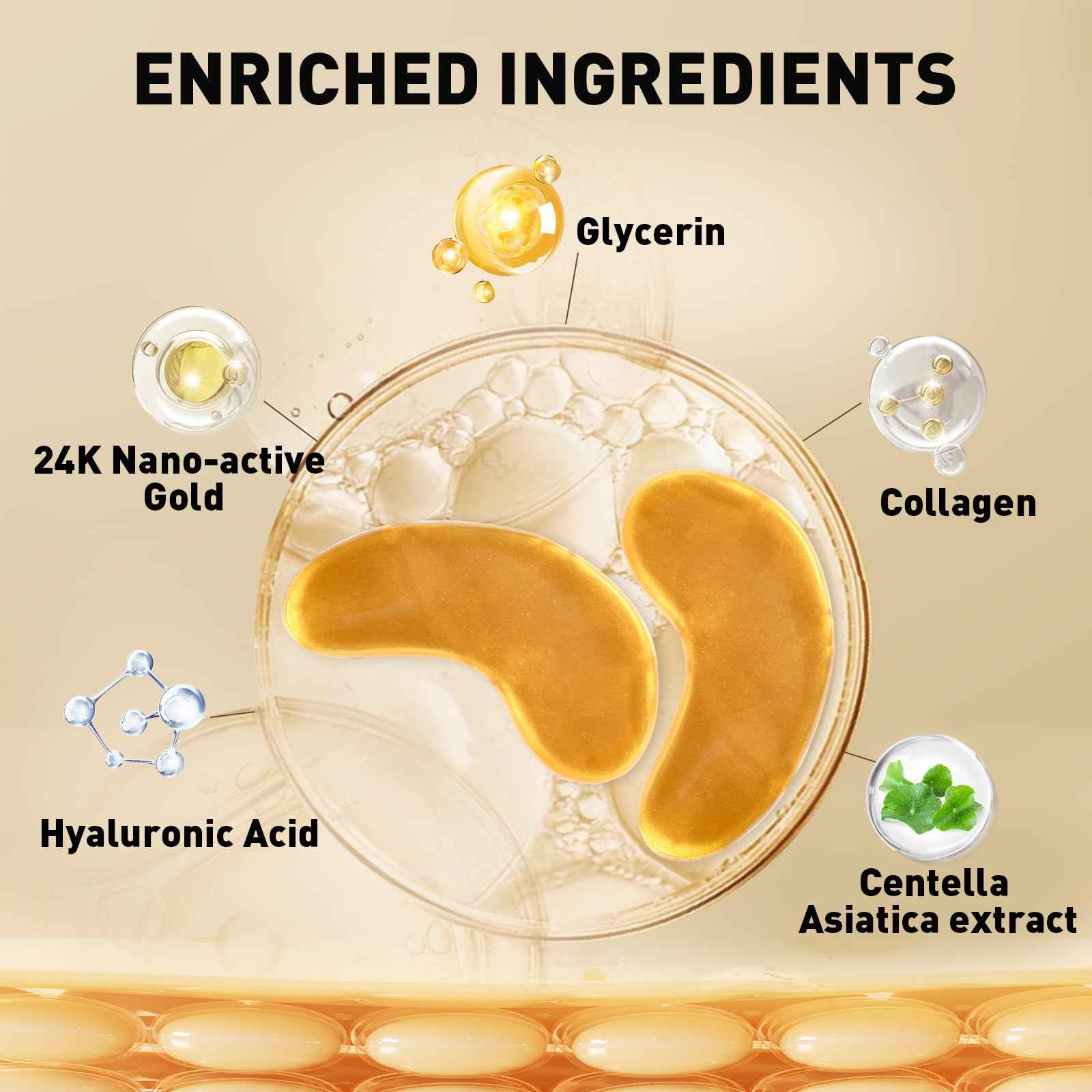 CHMI Under Eye Patches (100 Pairs) - 24K Gold Eye Patches for Puffy Eyes, Dark Circles, Eye Bags and Wrinkles, Collagen Skin Care Products, Beauty & Personal Care