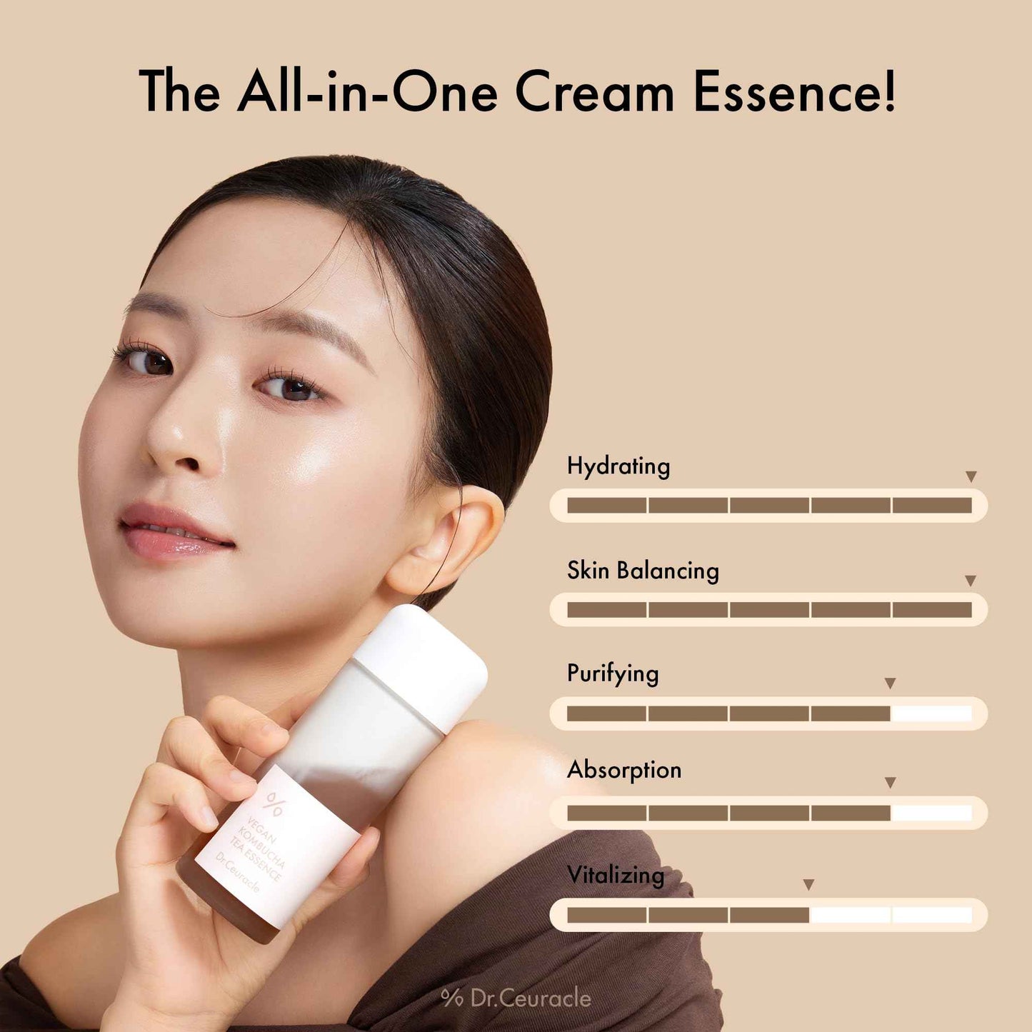 Dr.Ceuracle Vegan Kombucha Tea Essence - Hydrating Milky Toner with Kombucha Tea Extract, Centella Asiatica, Ceramide, Korean Skincare (150 ml / 5.07 fl. oz.)