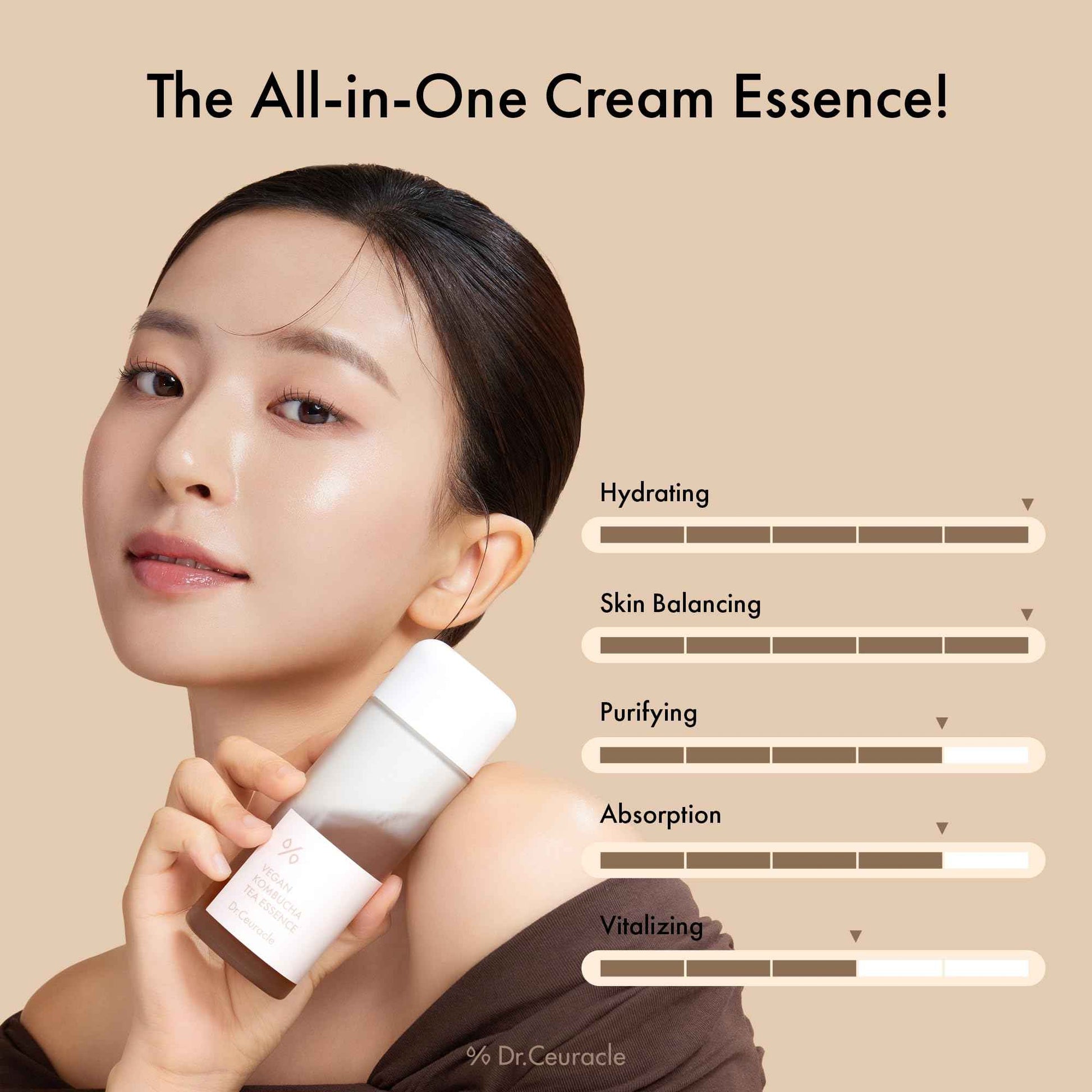 Dr.Ceuracle Vegan Kombucha Tea Essence - Hydrating Milky Toner with Kombucha Tea Extract, Centella Asiatica, Ceramide, Korean Skincare (150 ml / 5.07 fl. oz.)