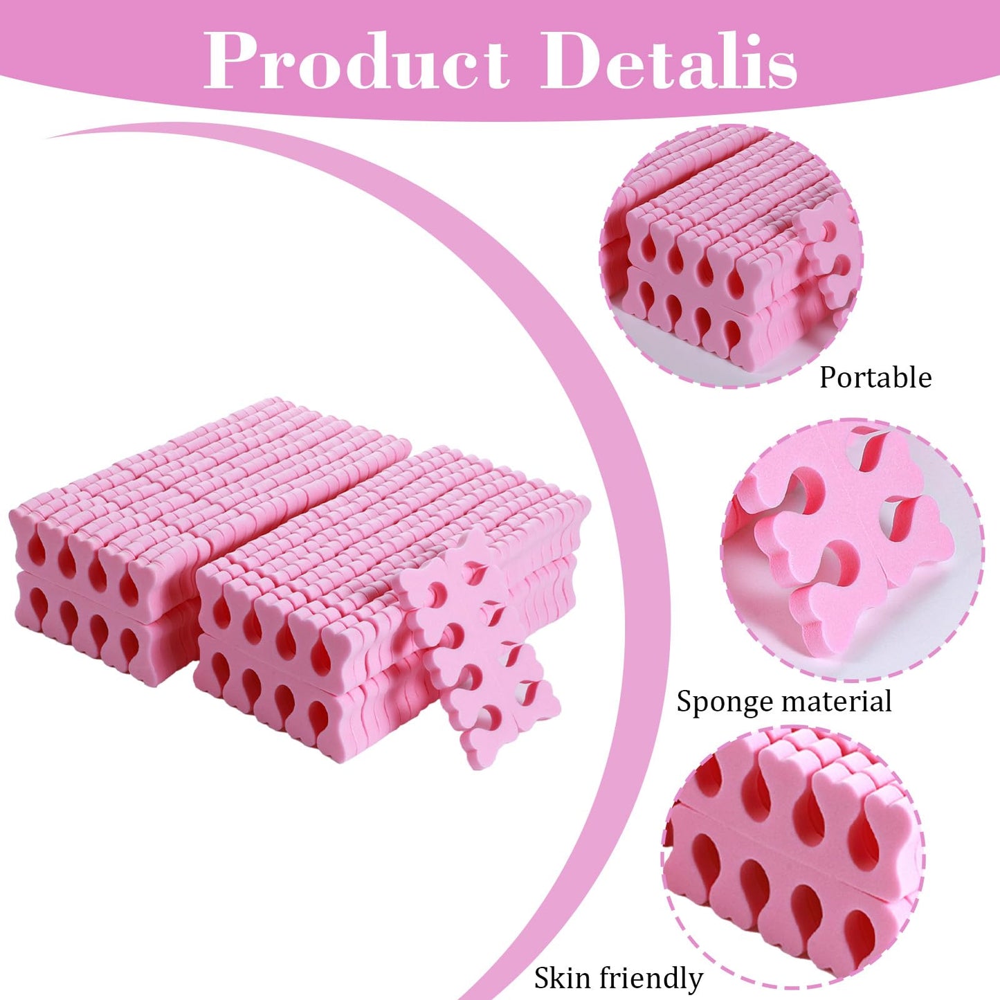 YBEATY 100 Pcs Sponge Toe Separators Soft Finger Separators Premium Pedicure Tool Kit Flexible Toe Divider Spacer for Polishing Pedicure Manicure Coating Nail Art Beauty Accessories (Pink)