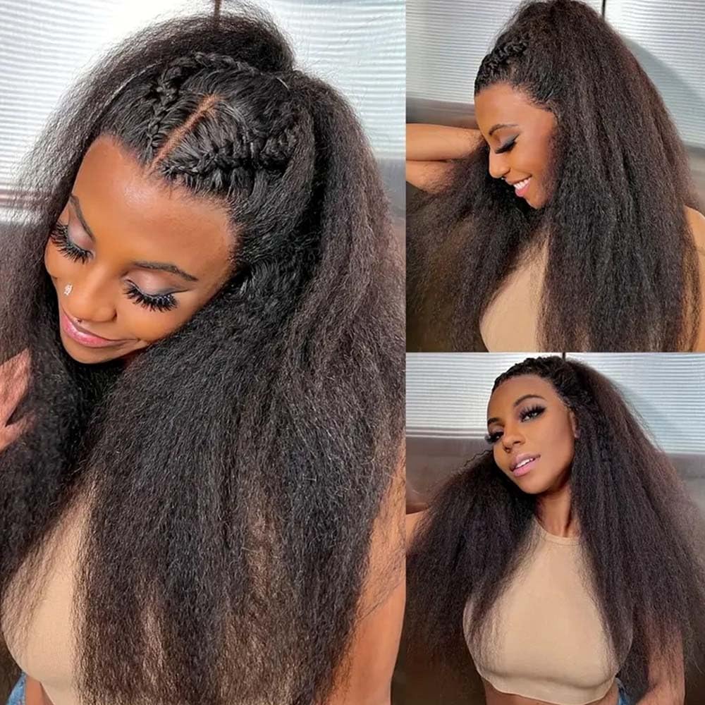 Emistar Afro Kinky Straight Lace Front Wigs Soft As Human Hair Pre Plucked With Baby Hair 180% Density Yaki Straight Transparent HD Lace Wig 200% Density Glueless Wigs for Black Women (13x6, 22 Inch)