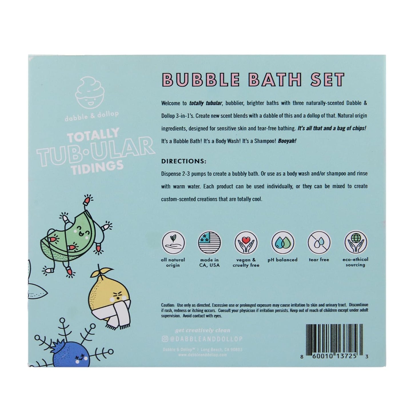 Totally Tub-ular Tidings Bubble Bath Set | 3-in-1 Mixable Bubble Bath, Body Wash & Shampoo - Strawberry, Honeydew & Vanilla