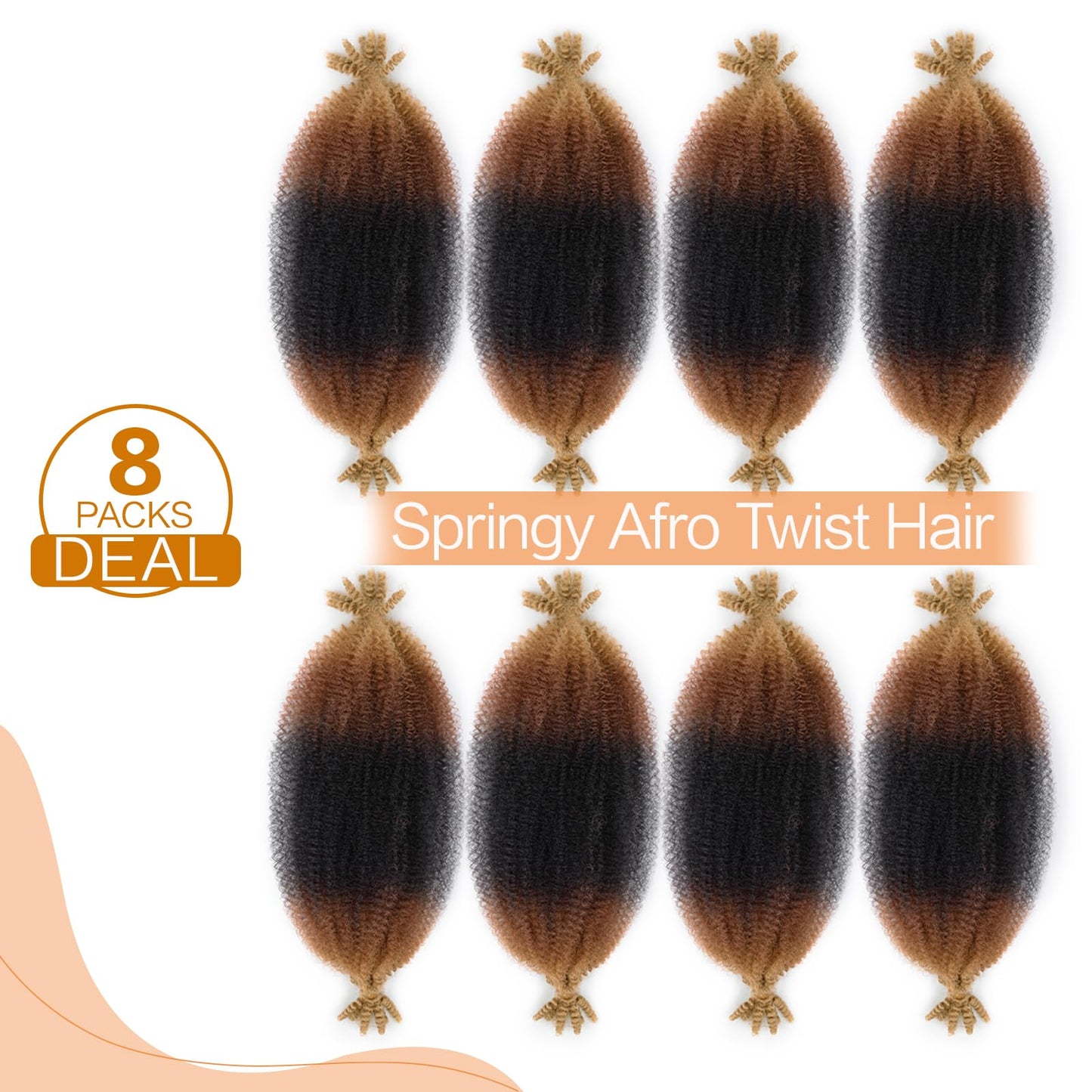 16 Inch 1B/30/27 Springy Afro Twist Hair, 8Packs Marley Twist Braiding Hair