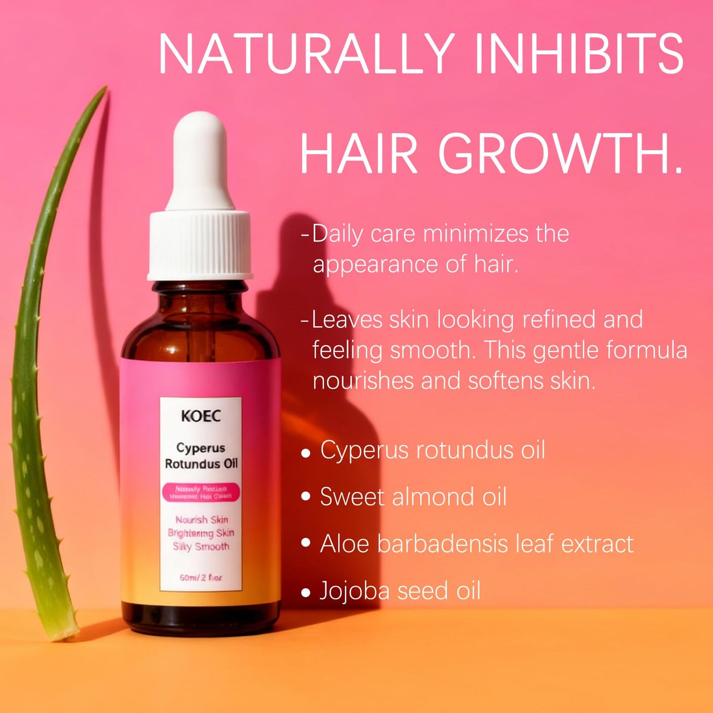 Organic Cyperus Rotundus Oil for Hair Removal - 100% Pure Natural Hair Inhibitor for Face & Body, Slows Regrowth for Smoother Skin (1)