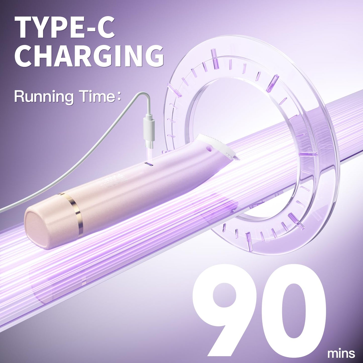Arysn Bikini Trimmer for Women, 2 in 1 Dual Head Rechargeable Electric Shaver, Painless Pubic Hair Trimmer for Underarm Leg Arm Body Face– IPX7 Waterproof & Travel-Friendly, GoldPurple