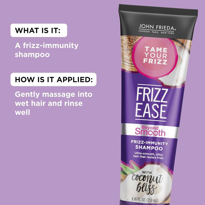 John Frieda Frizz Ease Beyond Smooth Shampoo - Anti-Humidity & Frizz-Resistant, Infused with Coconut Oil | 8.45 Oz