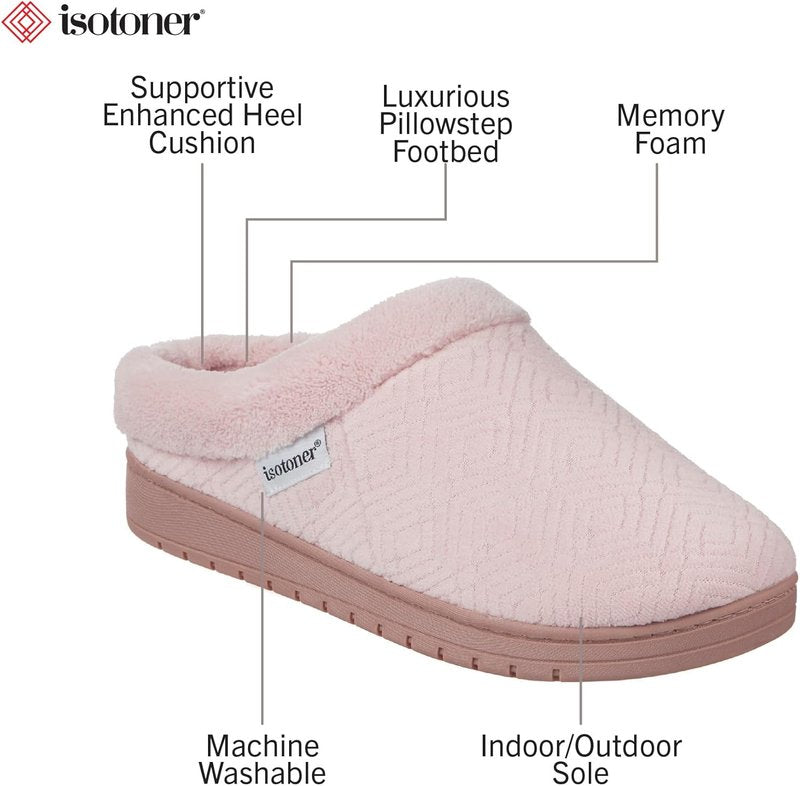 Isotoner Women's Slip-On Clog Slippers | Diamond Microterry & Memory Foam Comfort