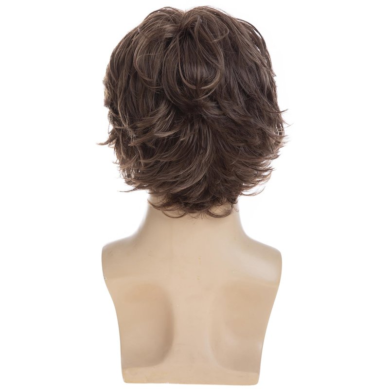 Dsimeig Men's Wig Brown Short Wavy Layered Cosplay Halloween Costume Hair Wigs for Male