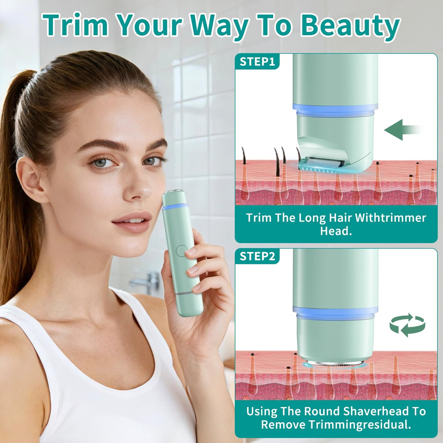 Bikini Trimmer for Women - New 2 in1 Dual Head Bikini Shaveronal Electric Razors for Women,Rechargeable Electric for Lady Bikini Underarm,Body,Leg,Hair Remove Portable Travel