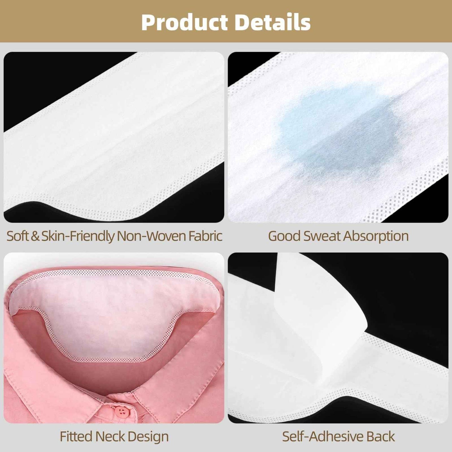 100 PCS Neck Collar Sweat Pads, Disposable Collar Sweat Pads for Men Women Shirts, Fitted Neck
