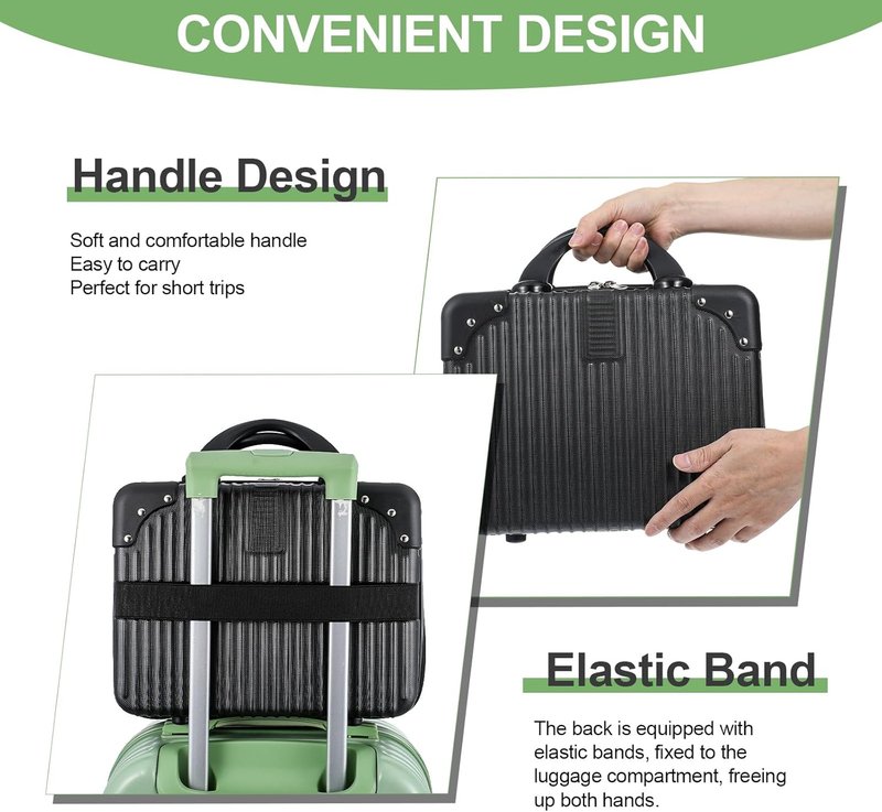 Portable Mini Makeup Case - 14 Inch Hard Shell Cosmetic Suitcase with Elastic Band | Lightweight Travel Case