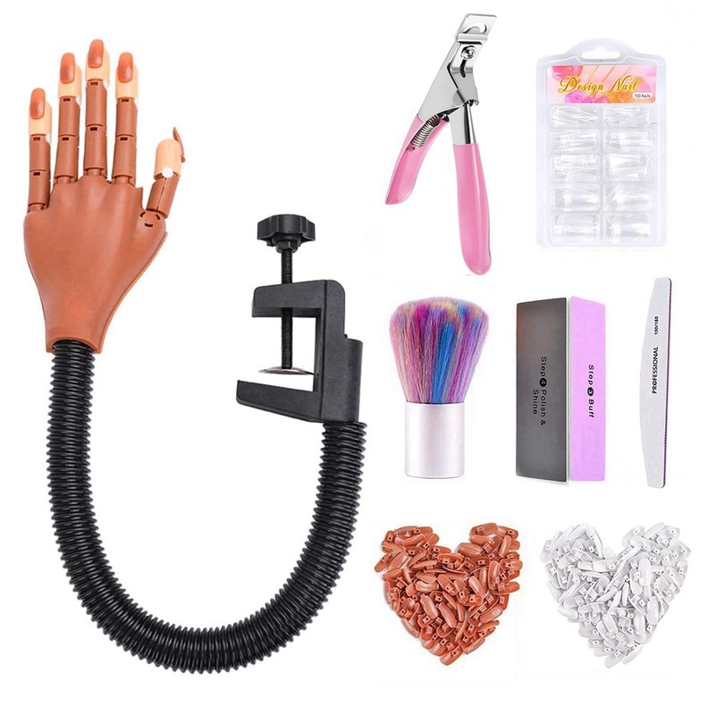 Nail Training Hands for Acrylic Nails, Flexible Nail Practice Hand Training Kits, Fake Manican Hands for Nails Practice with 300 PCS Nail Tips, Nail Files and Clipper for Nail Technician and Beginner