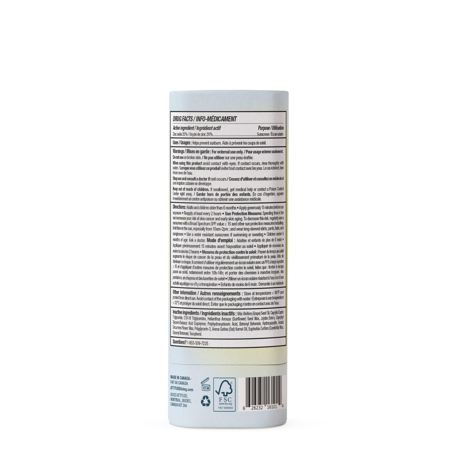 ATTITUDE Mineral Sunscreen Face Stick for Sensitive Skin, SPF 30, EWG Verified, Plastic-Free, Broad Spectrum UVA/UVB Protection with Zinc Oxide, Dermatologically Tested, Vegan, Unscented, 0.7 Ounce