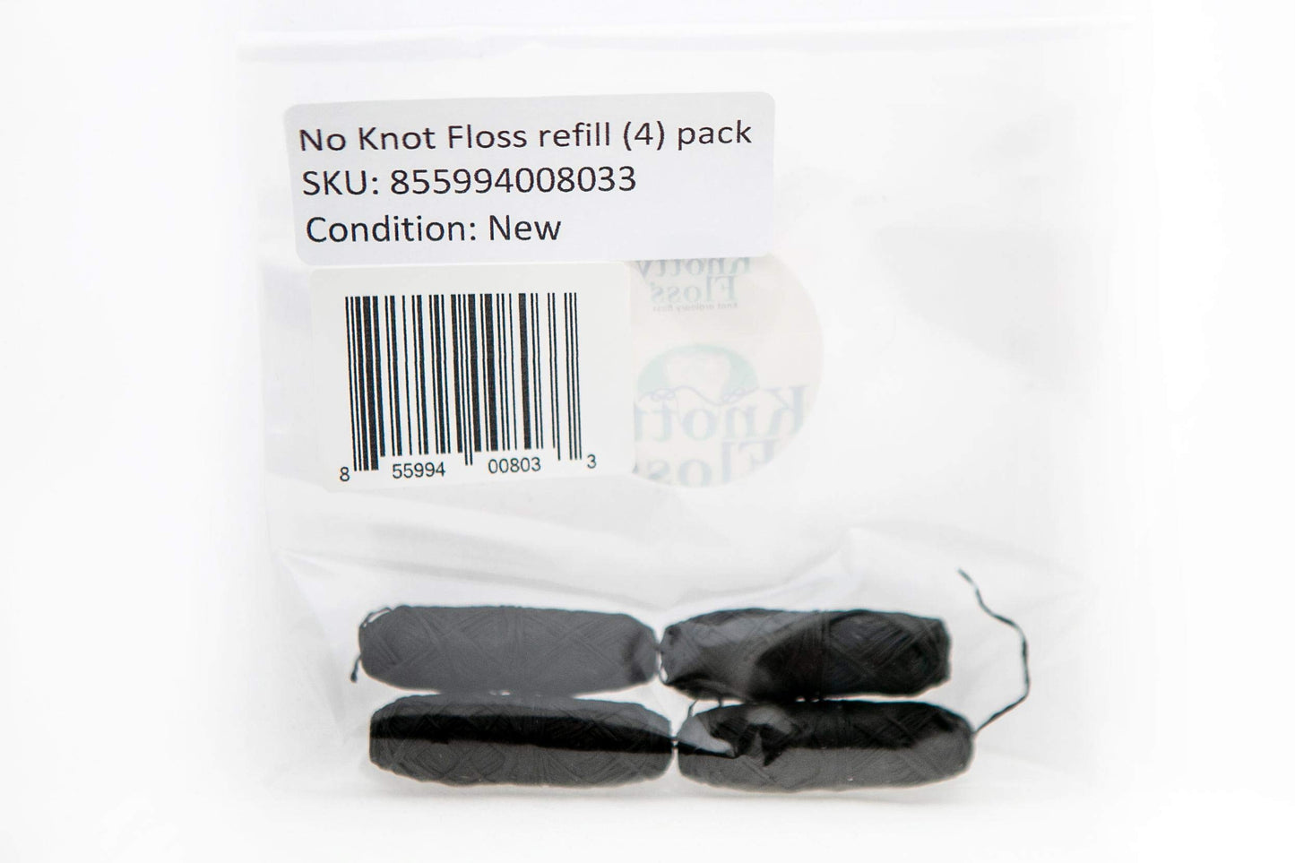 Knotty Floss Refills of Bamboo Activated Charcoal No Knot Floss with Grapefruit Seed Extract - Eco-friendly Vegan - 4 Refill Packs
