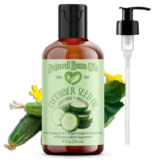 8oz Cucumber Seed Oil, 100% Pure and Natural, Cold-pressed, Unrefined, Moisturizer for Skin and Hair - Includes Pump & Flip Cap
