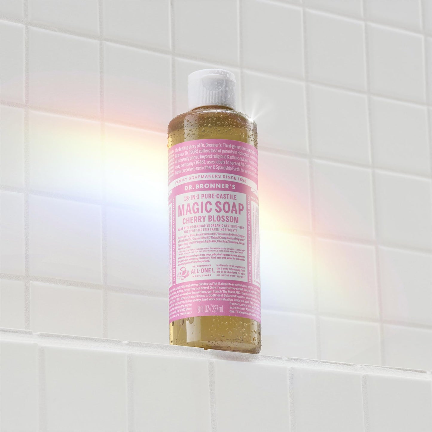 Dr. Bronner's Pure-Castile Magic Liquid Soap (Cherry Blossom, 8 Ounce) - Made with Regenerative Organic Certified Oils, 18-in1 Uses: Face, Hair, Hand & Body Soap, Laundry, Pets- Concentrated, Vegan