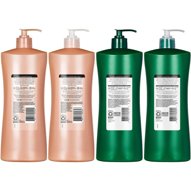 Suave Shampoo and Conditioner Set, Keratin Infusion + Almond & Shea Butter – Frizz Control and Moisturizing Hair Care Bundle, 28 Oz Ea (4 Piece Set)