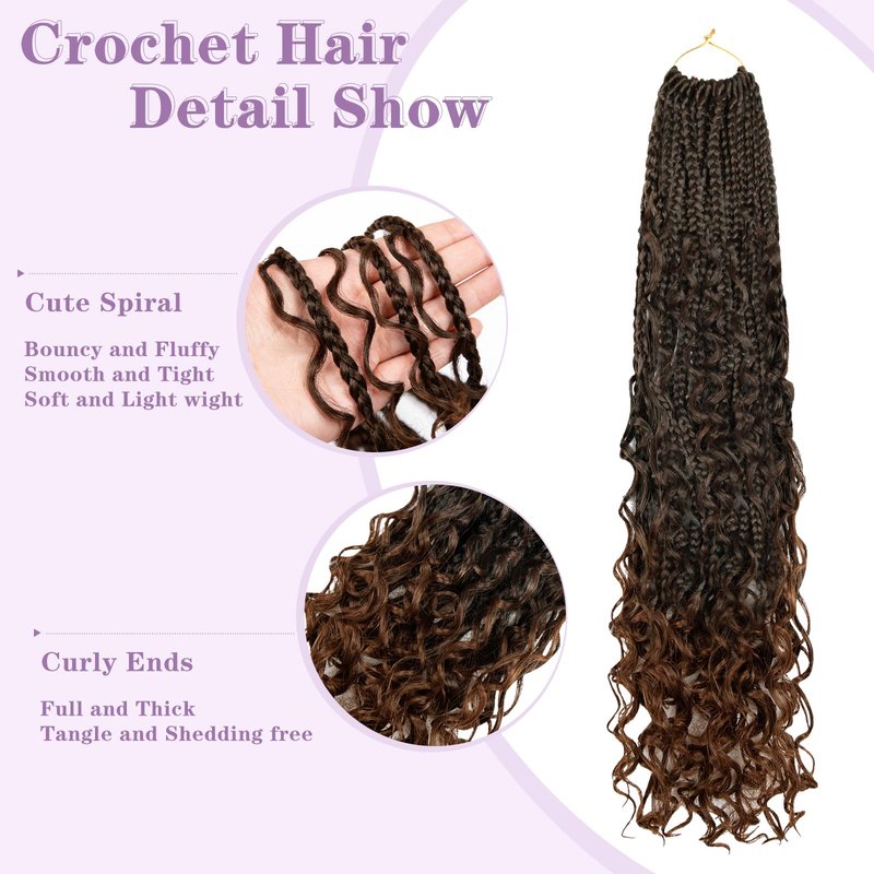 Boho Box Braids Crochet Hair 24 Inch, Goddess Crochet Box Braids with Curly Ends, Pre Looped Synthetic Crochet Hair for Black Women – NAYOO