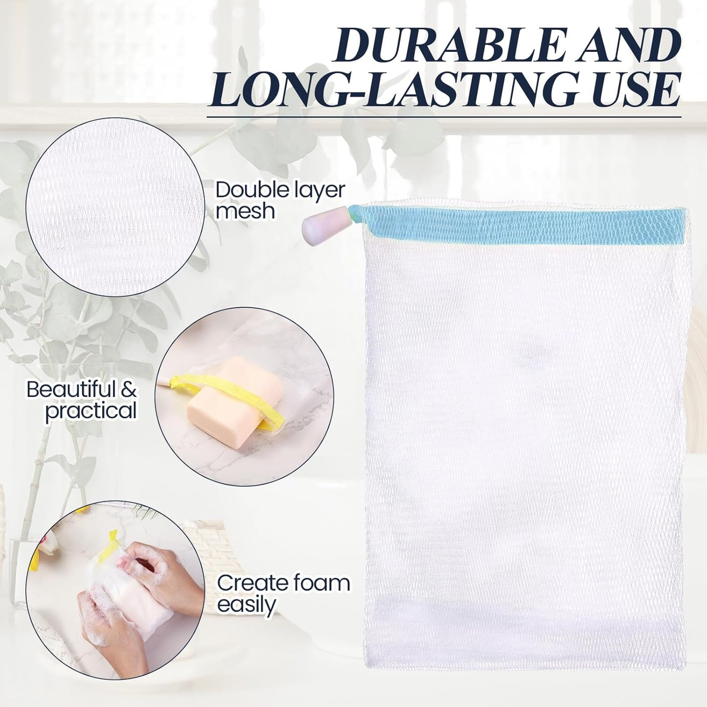 Exfoliating Soap Saver Mesh Bag - Hushee Foam Net Pouch with Drawstring for Easy Drying | Travel-Friendly