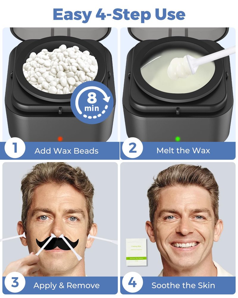 Boloye Nose Wax Kit with 100g Natural Resin Wax & 20 Sticks, Mini Nose Hair Wax Kit with Smart Temp Control, USB Fast Heat, 3-Min Hair Removal – Lasts 4–6 Weeks | For Nose & Ear, Up to 15 Uses