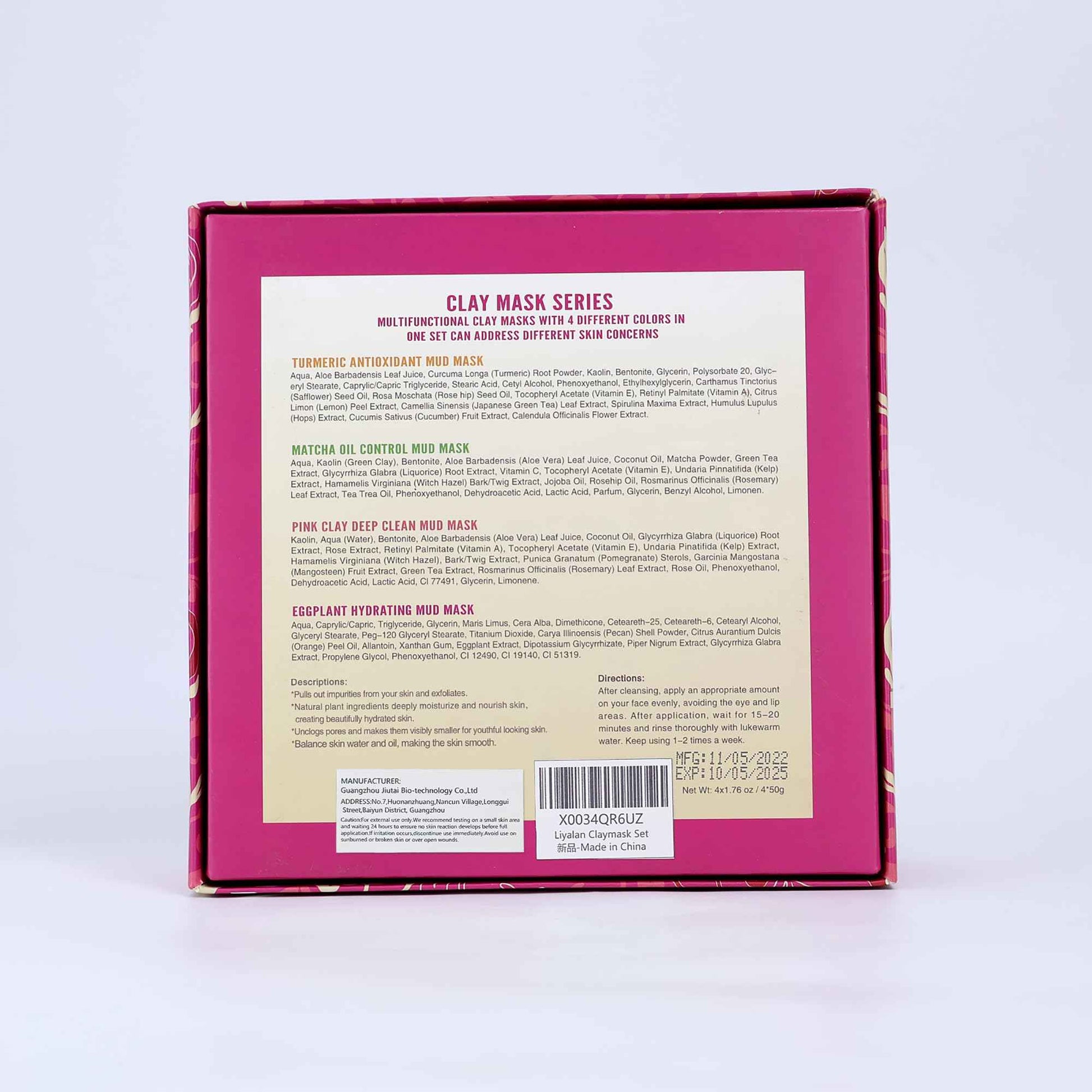 LIYALAN Face Clay Mask Set,Matcha Facial Mud,Eggplant Rose Face Skin Care, Turmeric Acne Facial Masks Gifts for Women, Deep Cleansing Pink 1.76 oz 4 pack