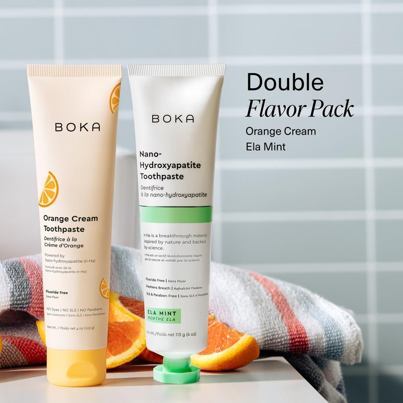 Boka Fluoride Free Toothpaste Nano Hydroxyapatite Toothpaste - Ela Mint, Orange Cream Flavor, 4 oz 2Pk