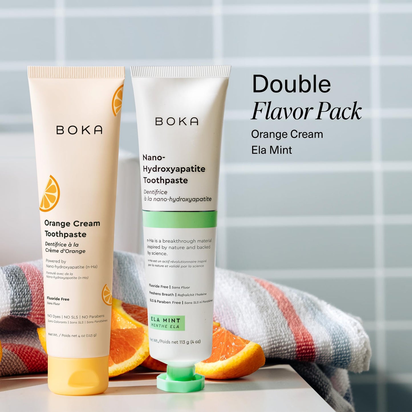 Boka Fluoride Free Toothpaste Nano Hydroxyapatite Toothpaste - Ela Mint, Orange Cream Flavor, 4 oz 2Pk