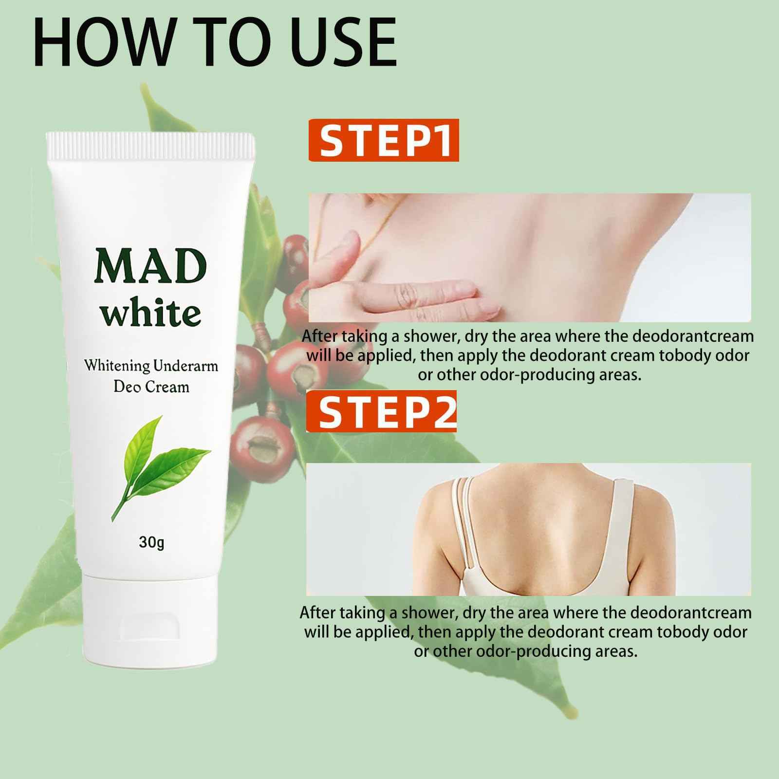 HolaWise MAD WHITE Underarm Deo Cream, for Dark Armpits, Elbows, Knees, for Sensitive Skin 30g (3)