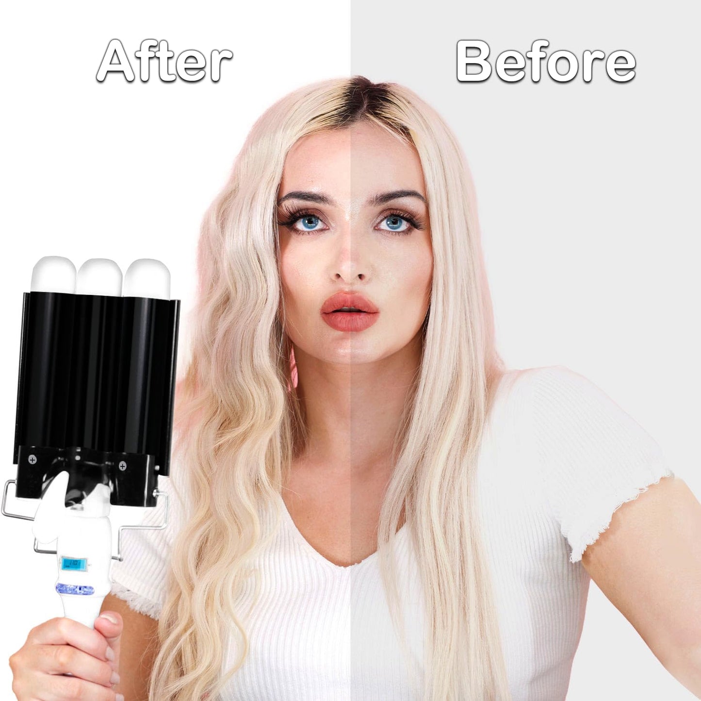 3 Barrel Curling Iron Hair Crimper: Birthday Gifts for Women - Aleath Dual Voltage Adjustable Temperature Three Barrels Hair Waver - 1.25 Inch Ceramic Curler Wand with LCD Display (Black)