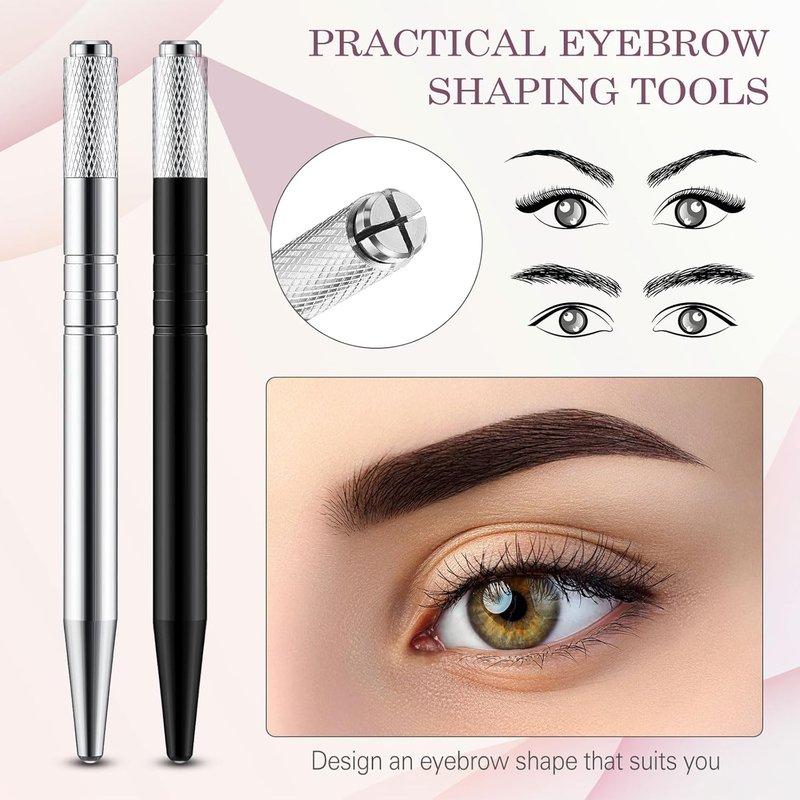 Microblading Pen Set - 50 Pcs Manual Eyebrow Pens with Aluminum Tool Holders | Silver & Black