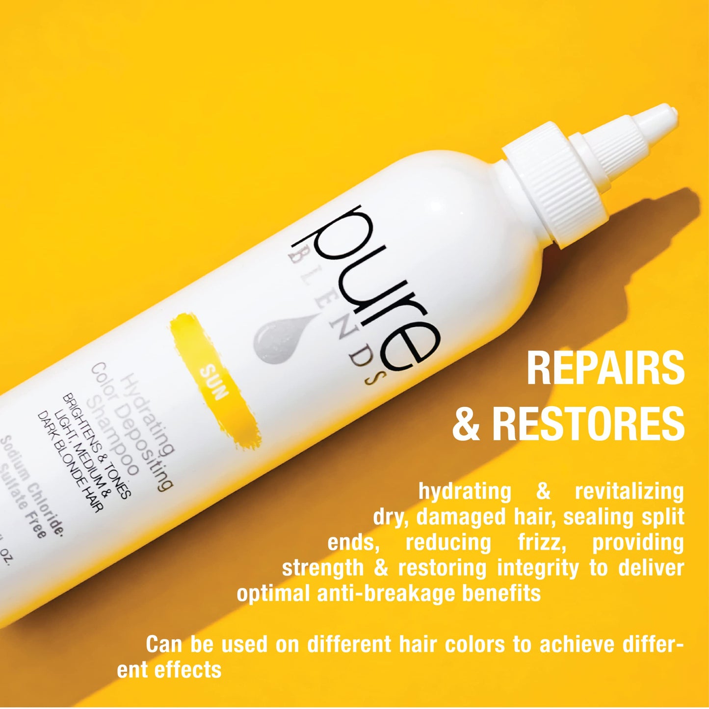 Pure Blends Sun Hydrating Color Depositing Shampoo - Brighten & Tone Faded Hair with Semi-Permanent Dye, Prevents Fade & Extends Color Service for Treated Hair 8.5 Oz.