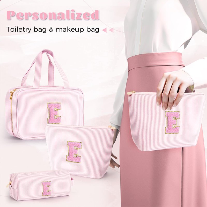 Fystdtote Birthday Gifts for Bridesmaid Friend Sister Teacher Wife - Personalized Toiletry Bag Makeup Bag for Women - Monogram Cosmetic Bag Travel Bag - Pink E