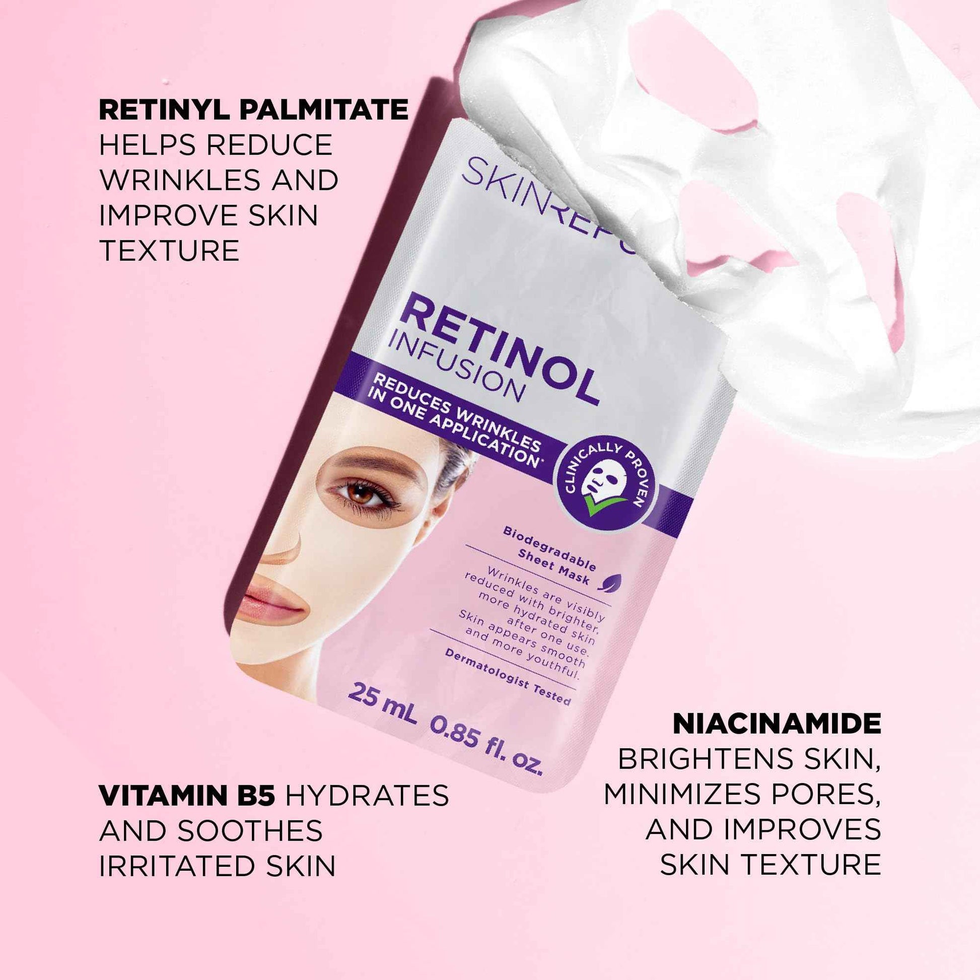 Skin Republic Retinol Infusion Sheet Mask Proven to Reduce Wrinkles After One Use. Made in Korea. 3 Pack.