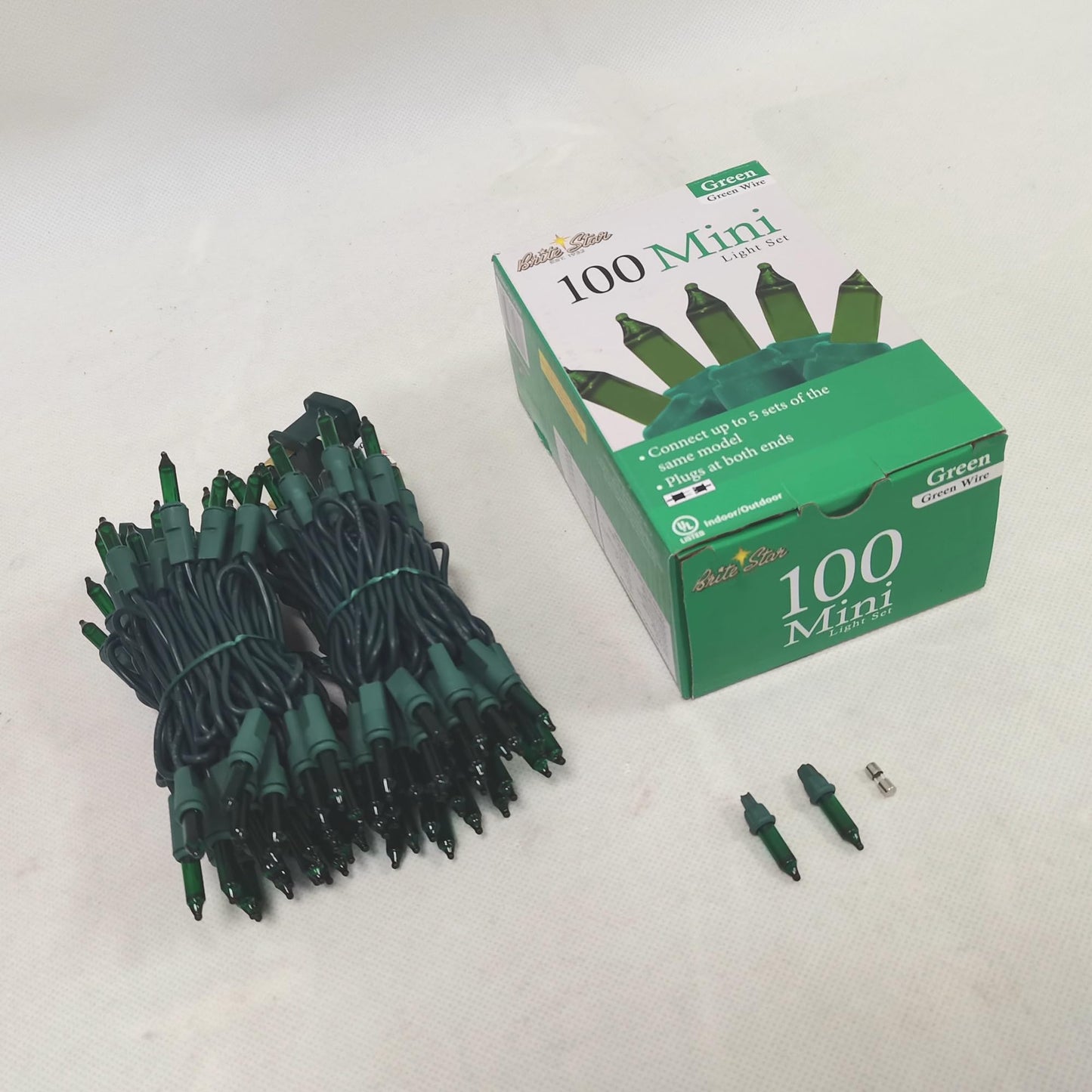 Brite Star 100 Count Mini String Christmas Lights, Green - 22 feet Indoor/Outdoor Christmas Tree Lights with Green Wire